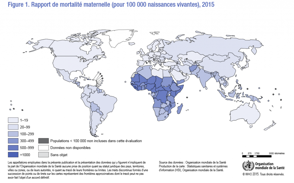 Taux de mortalité maternelle (pour 100 000 naissances vivantes) par pays en 2015